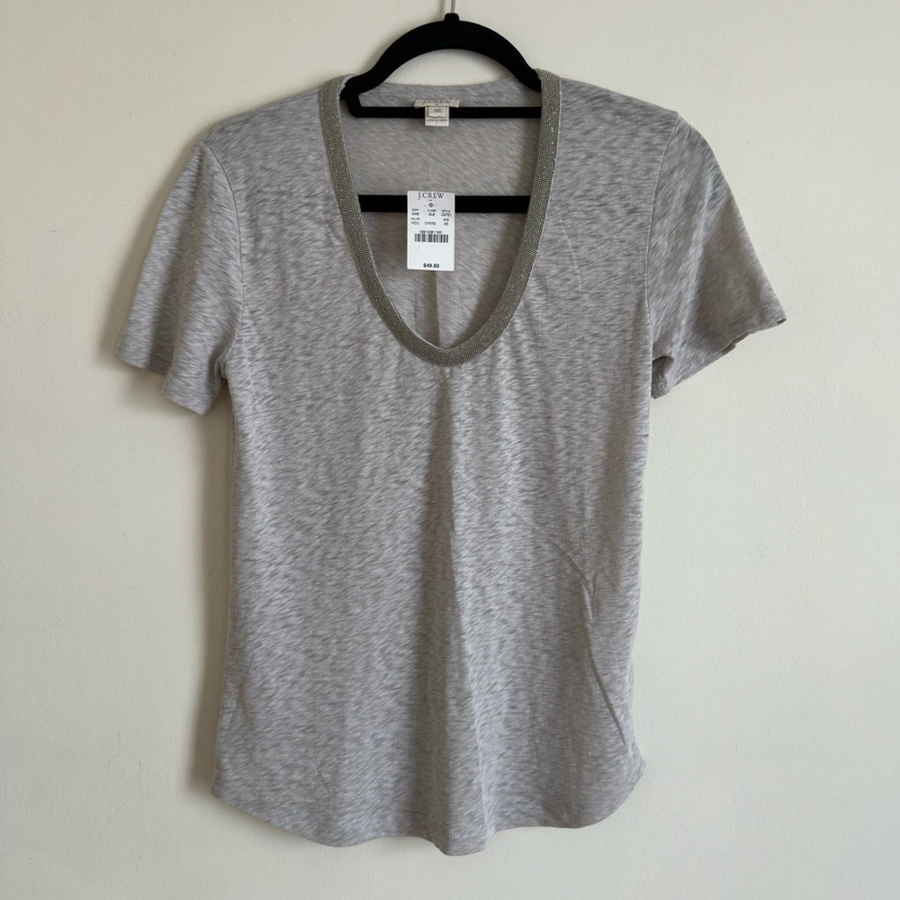 J.crew || T-shirt sandy beige with beaded neckline size XS